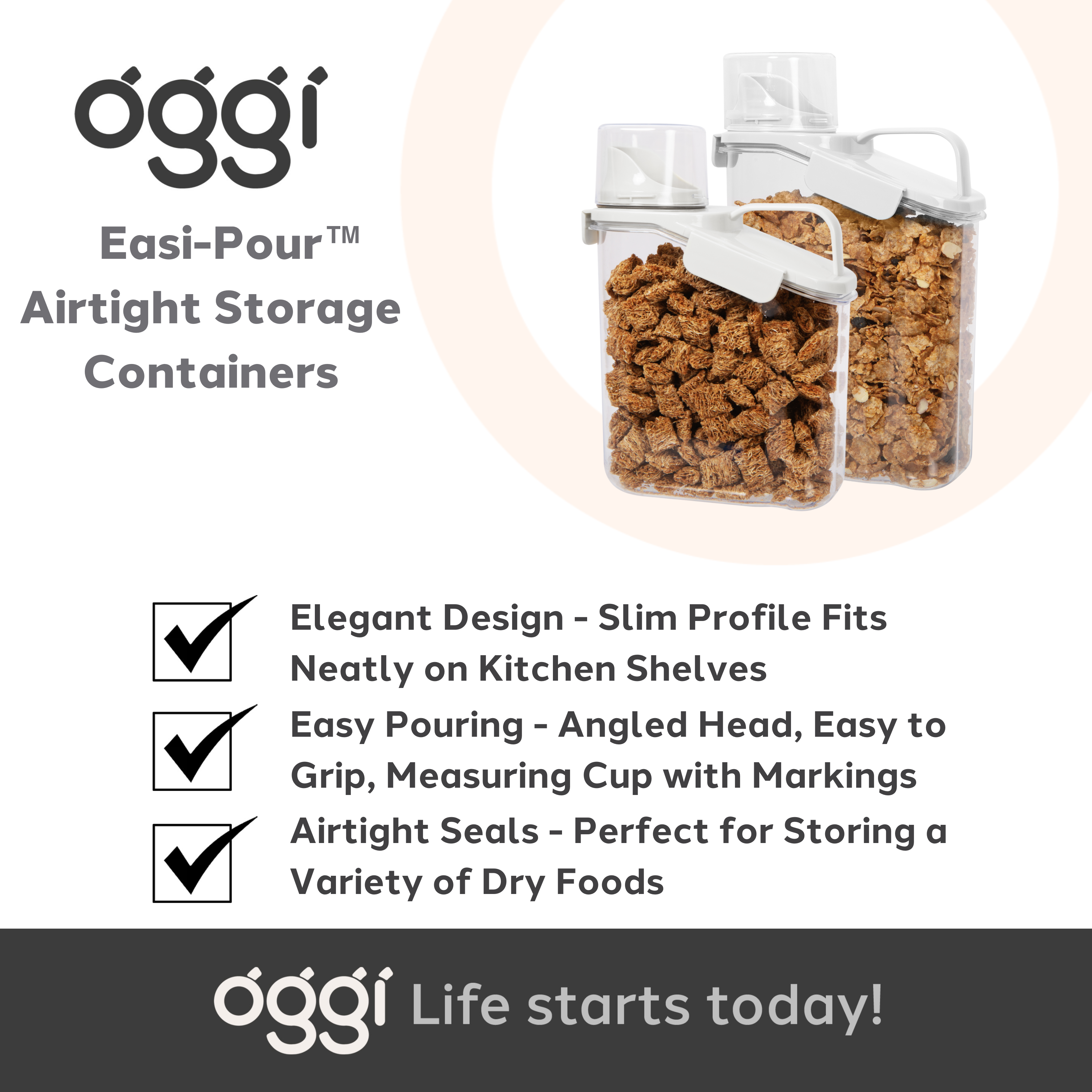 Oggi - Wholesale Food Storage Container - Food Container - Easi Pour & Airtight - 60 fl oz / 1.8 lt5