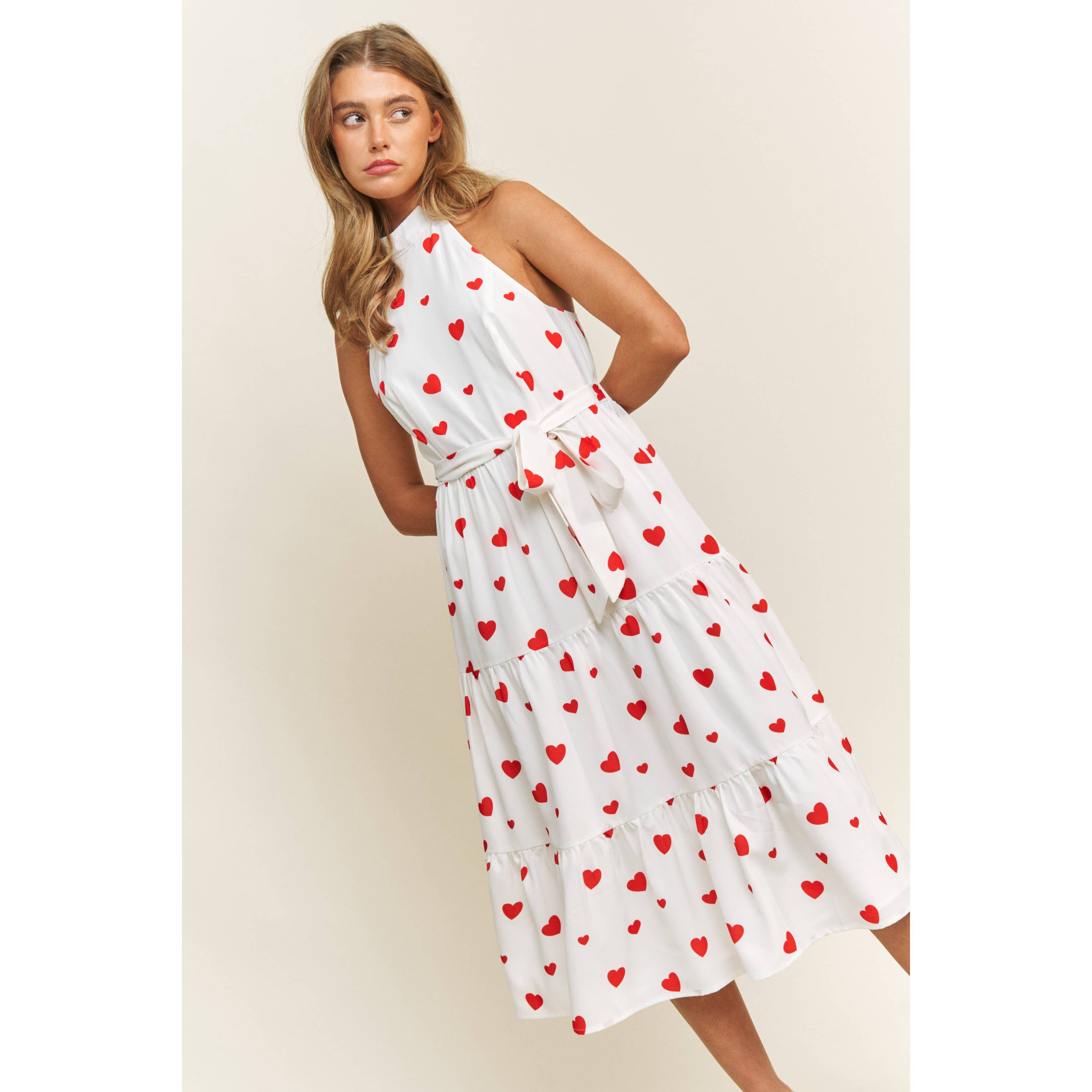 Sweet Generis - Vendita all'ingrosso Vestito - Donna - ABITO MIDI CON STAMPA A CUORE DI SAN VALENTINO IN TESSUTO MORBIDO CON SCOLLO ALL'AMERICANA16