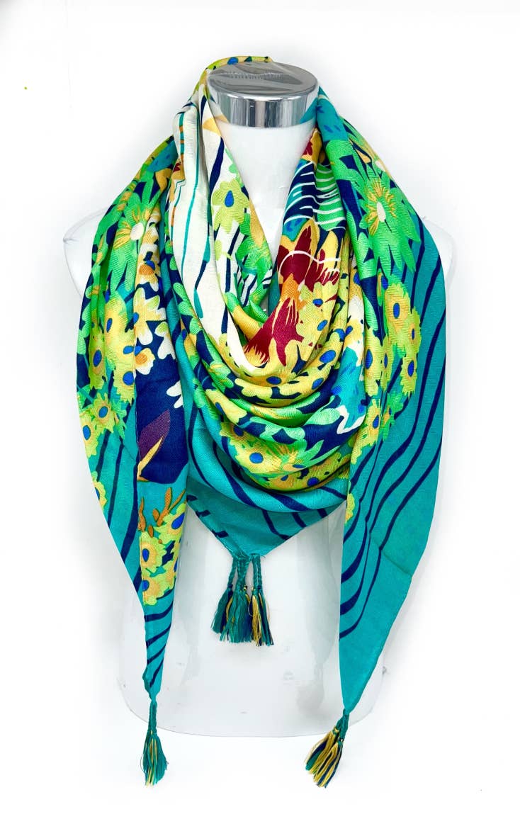 LINETA - Vendita all'ingrosso Sciarpa - Donna - Grande sciarpa quadrata con nappine 46735-251