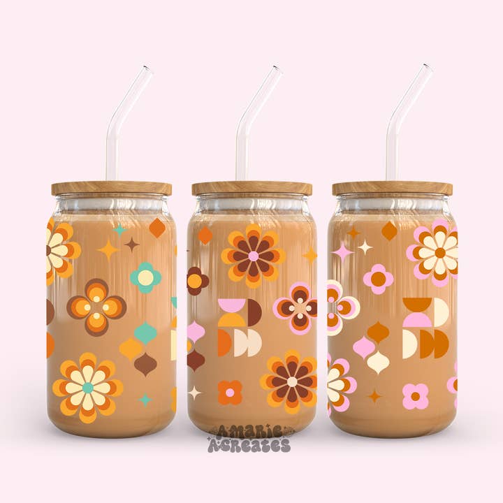 Funky Retro Pattern Glass Cup for wholesale by amarieacreates
