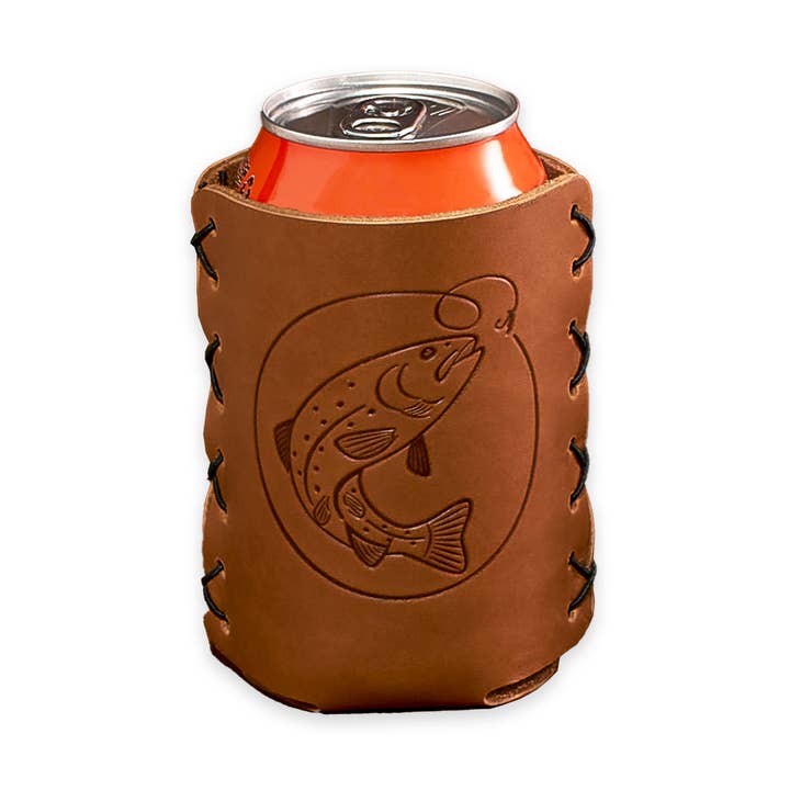 Fish Hook Leather Can Holder for wholesale by Oowee Products