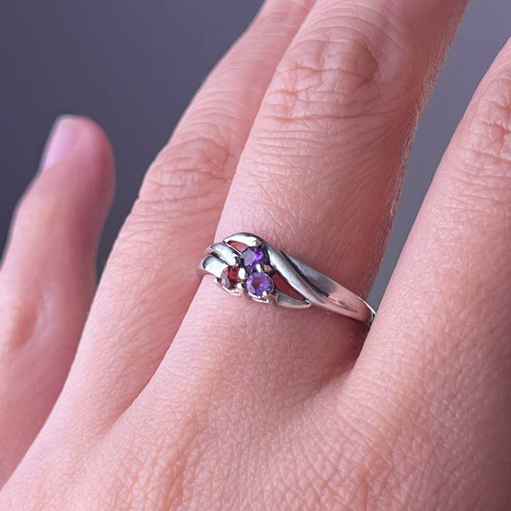 Anillo de plata con tres piedras preciosas de cristal natural, turmalina y amatista para venta al por mayor de Ninaouity