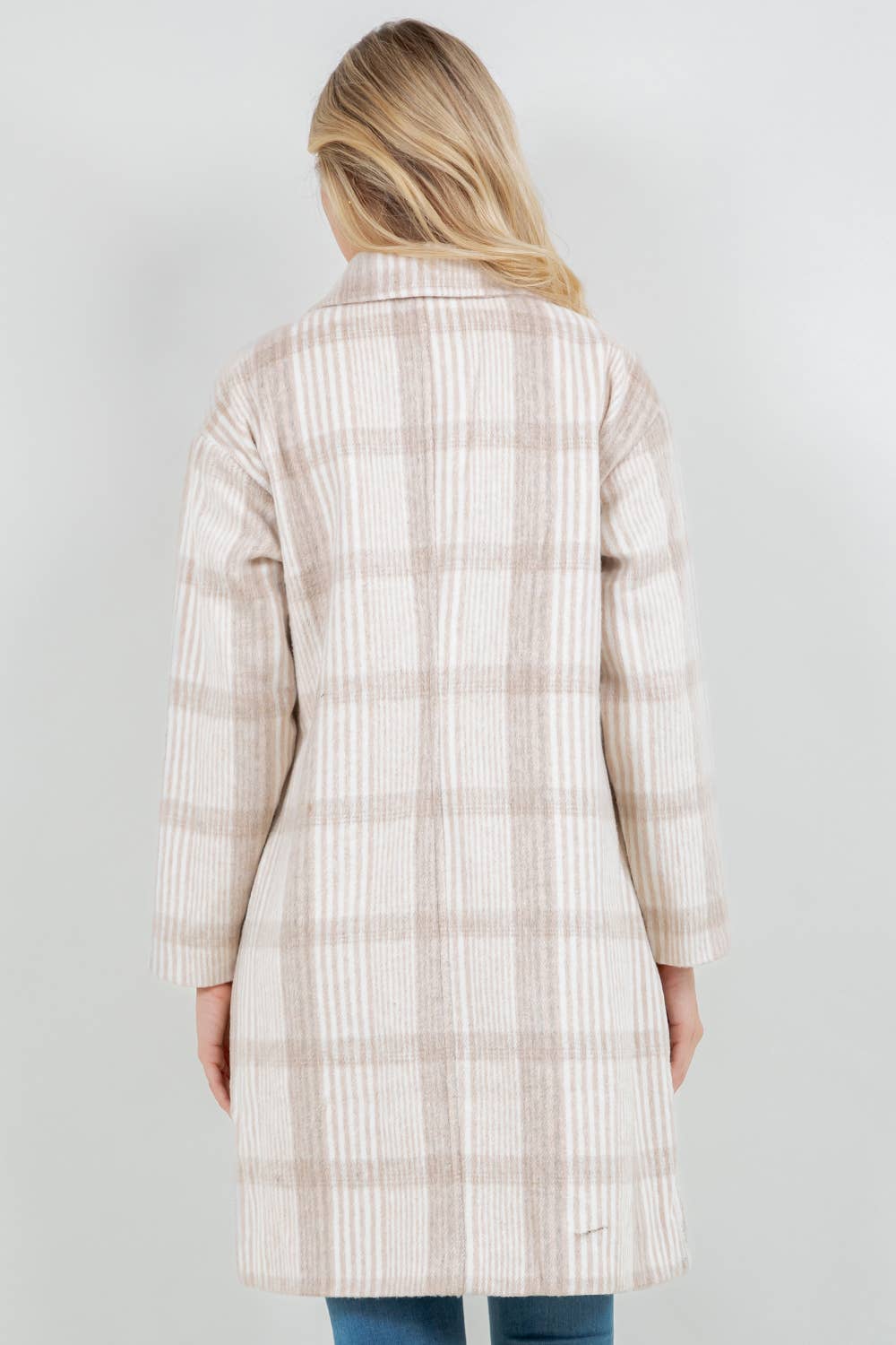 Veracci - Wholesale Coat - Women's - Relaxed Fit Wooly Paid Duster Jacket - Coat9