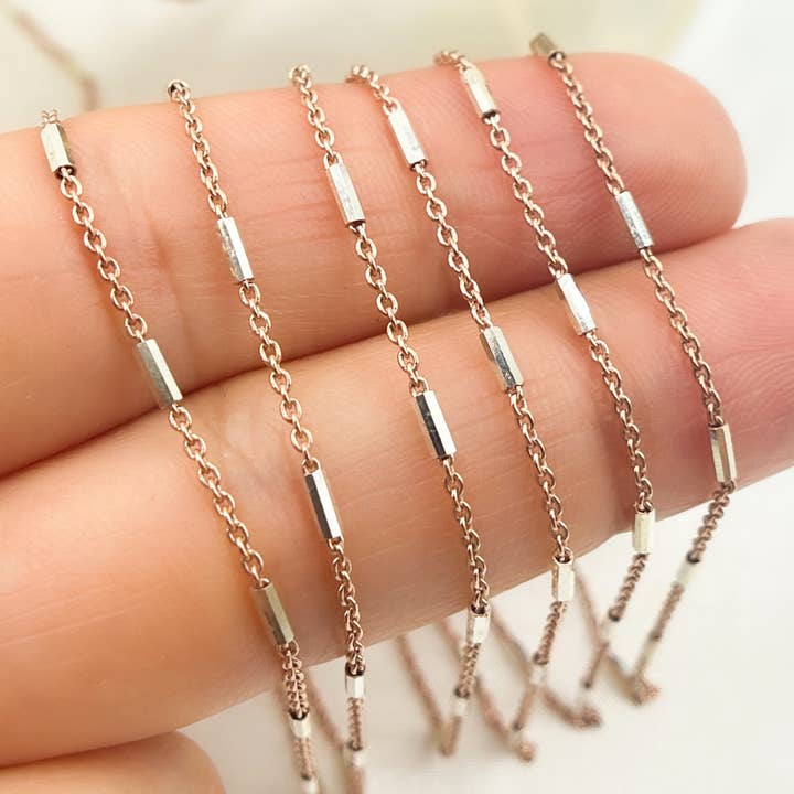 Rose Gold Plated 925 Sterling Silver Satellite Tube Chain. Z9RGS for wholesale on Faire