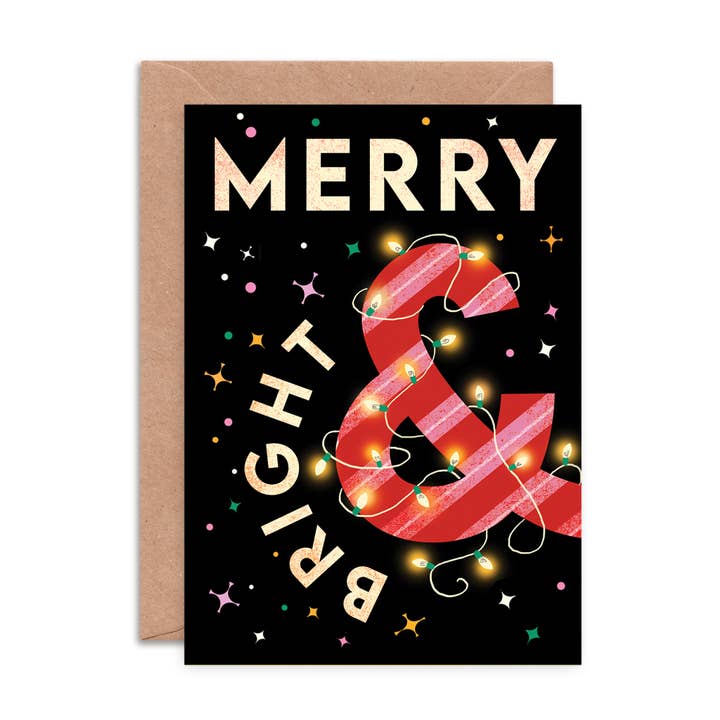 Merry & Bright Christmas Card | Illustrated Greeting Card for wholesale by Emily Nash Illustration Greeting Cards