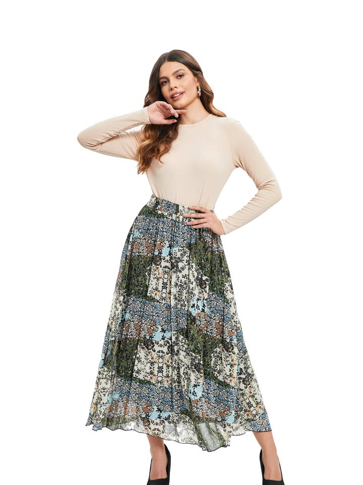 Groene A-lijn rok met voorjaarslijn voor wholesale door Miss Finch NYC