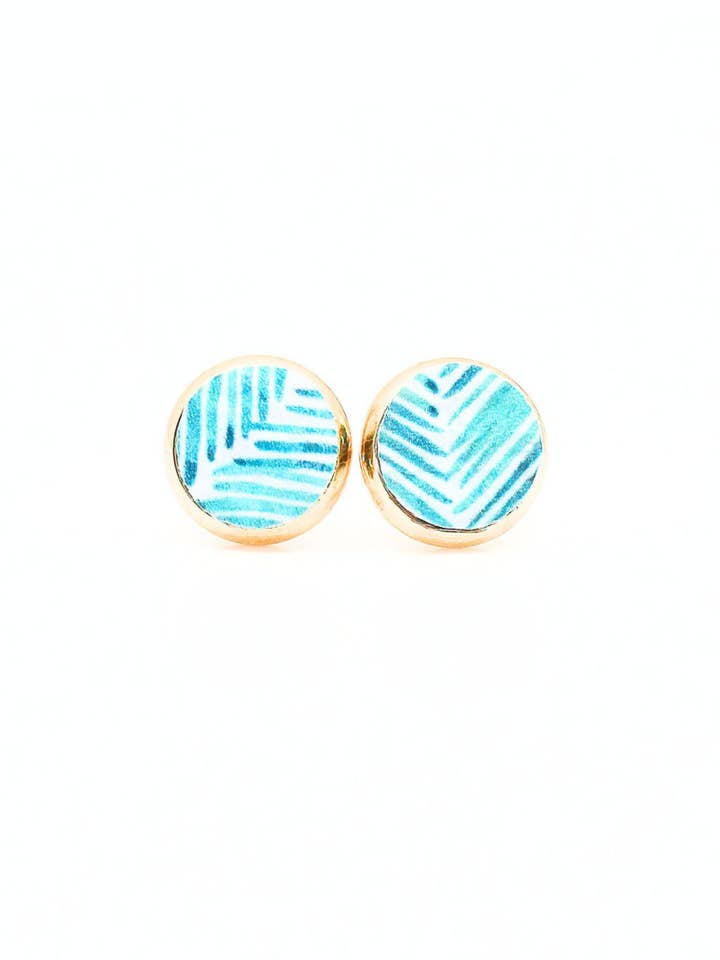 Ocean Chevron Leather Stud Earrings for wholesale by Comer Teng Studio