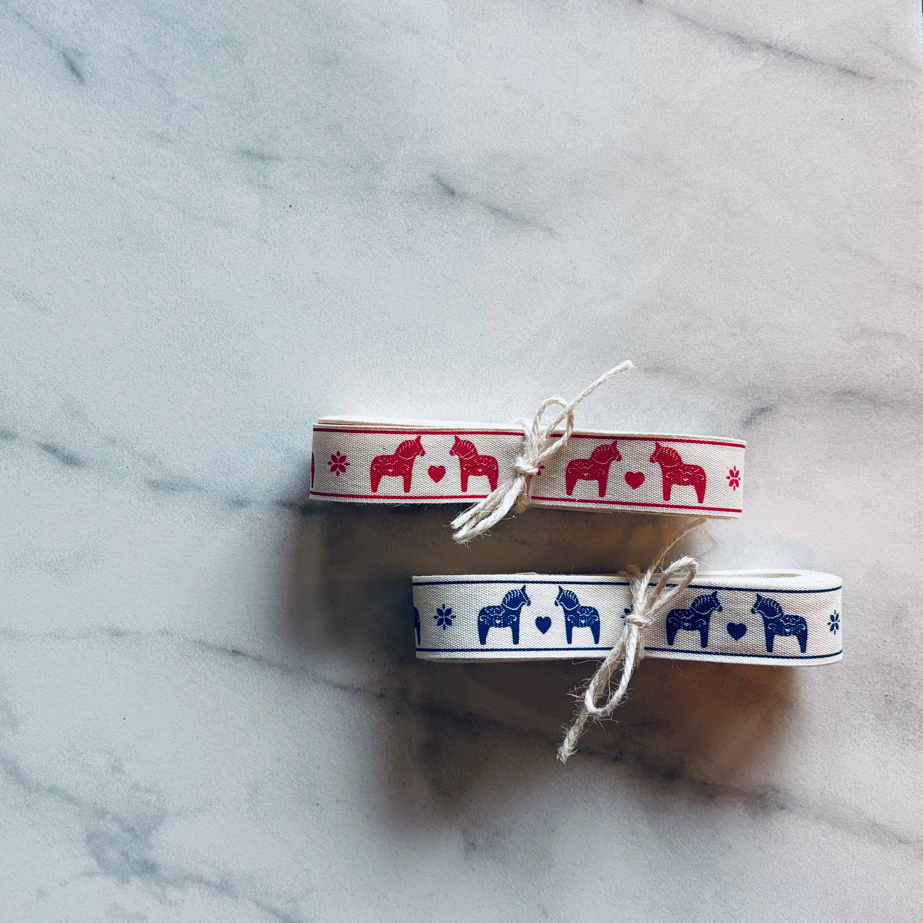 Scandinavian Hearts - Wholesale Ribbon - Gift Wrapping - Swedish Dala Horse Cotton Ribbon Gifts Crafts & Decor 5 yds2