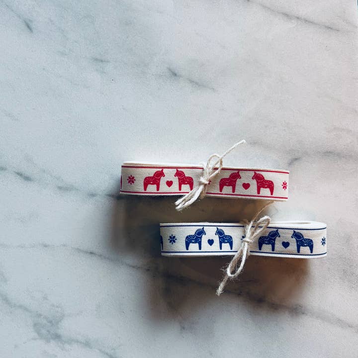 Scandinavian Hearts - Wholesale Ribbon - Gift Wrapping - Swedish Dala Horse Cotton Ribbon Gifts Crafts & Decor 5 yds2