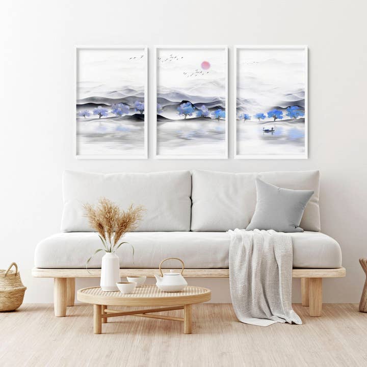 Japandi design for Living room | set of 3 wall art prints for wholesale by About Wall Art