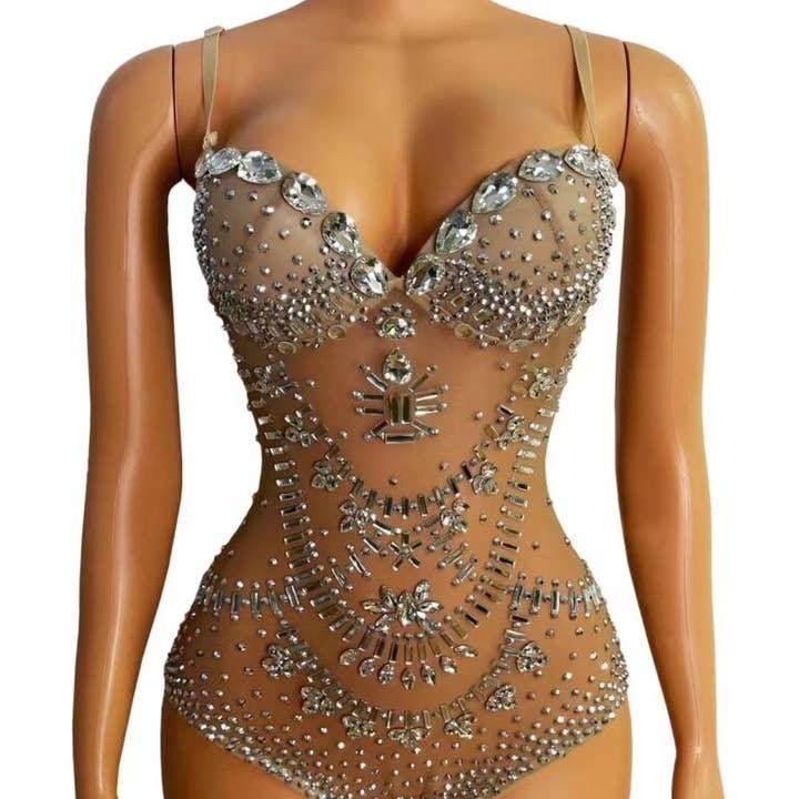 7145 - Mesh Bodysuit with Diamond Rhinestones for wholesale by Western Fashion