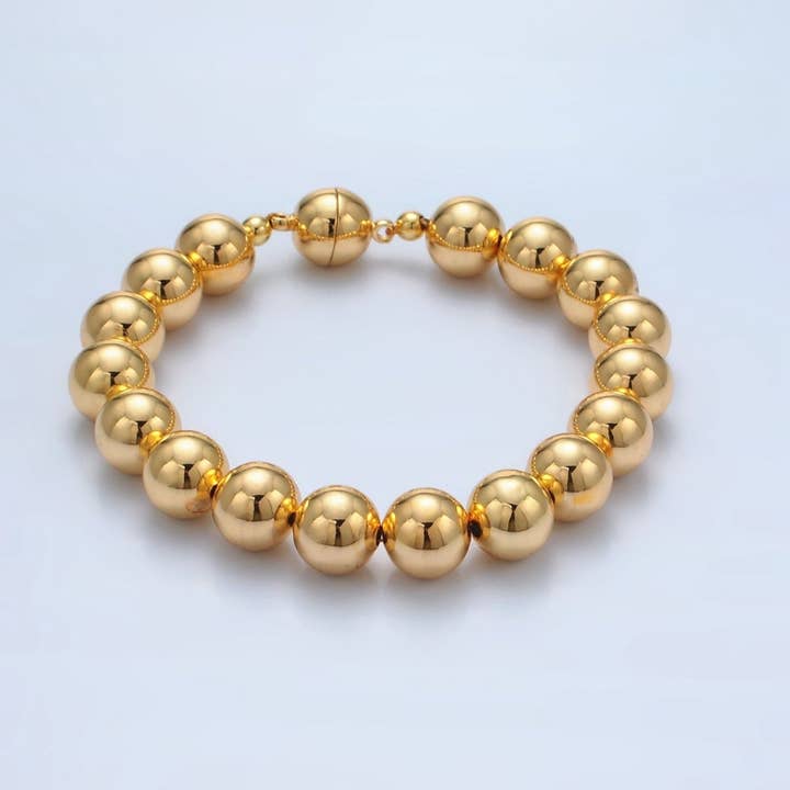 Aim Eternal - Wholesale Beaded Bracelet - 24K Gold Filled 10mm, 12mm, 14mm Beaded Bubble Magnetic Closure Bracelet | WA-2638 ~ WA-26405