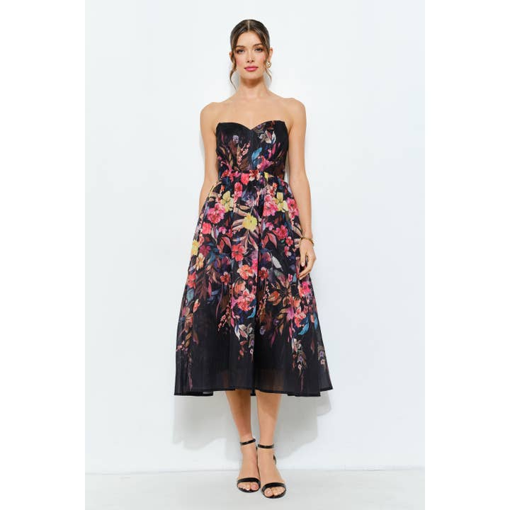 Sweetheart Strapless Floral Midi Dress for wholesale by INA
