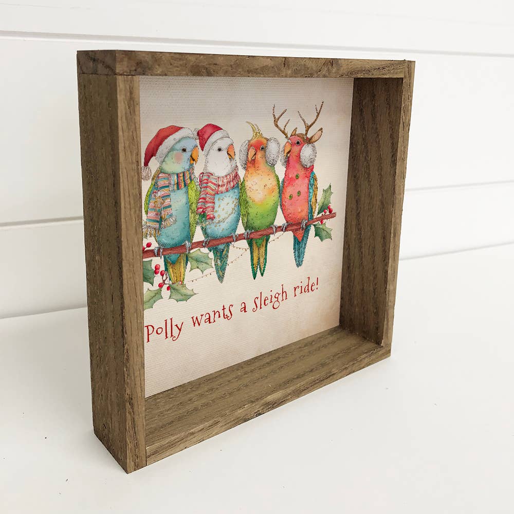 Hangout Home - Wholesale Christmas Wall Art - Polly Wants a Sleigh Ride Parrots - Cute Holiday Animal Art1