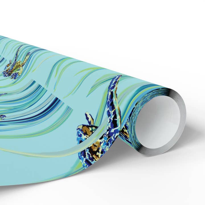 Blue Cava - Wholesale Flat Wrap - Swimming Sea Turtle Wrapping Paper18