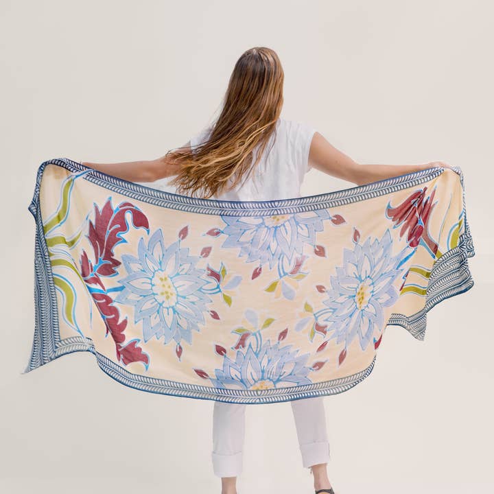 Shoo for Good - Wholesale Scarf - Women's - Insect-Repellent Scarf — Dahlia with Blue Border BACK IN STOCK