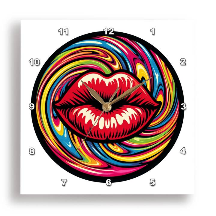 3dRose, Colorful Pop Art of Red Lips, Wall Clock for wholesale by 3dRose
