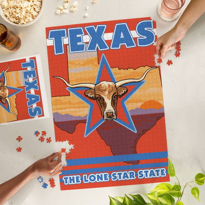 Lantern Press - Wholesale Puzzle - Adult - 1000 PIECE PUZZLE Texas, Longhorn Bull1