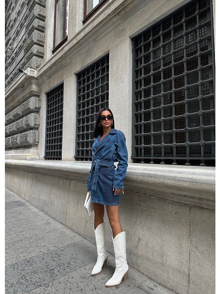 Azul Conjunto de chaqueta y falda vaqueros de venta al por mayor en Faire