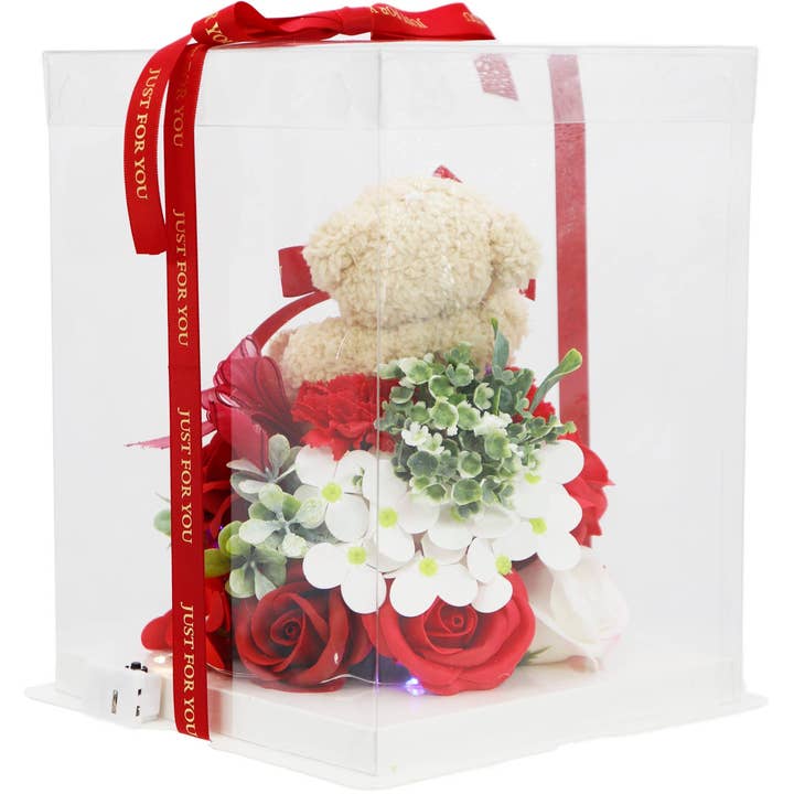 ASSORTED Mini Bear Soap Rose Dome Led Gift Box - 9 Inch for wholesale on Faire6