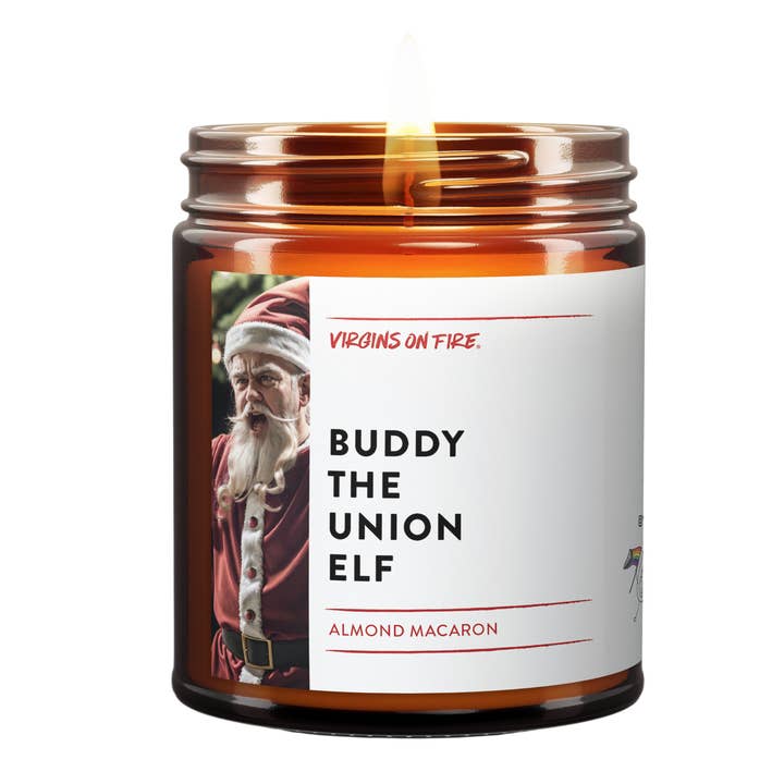 Virgins On Fire Candle Co. - Wholesale Jar/Filled Candle - BUDDY THE UNION ELF (Almond Macaron) Soy Wax Jar Candle