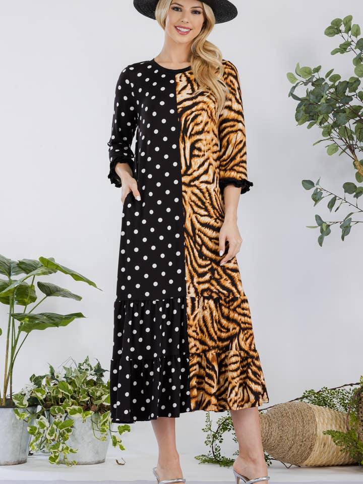 PLUS SIZE AND MISSY POLKA DOT LEOPARD PRINT DRESS -CD43862A for wholesale on Faire