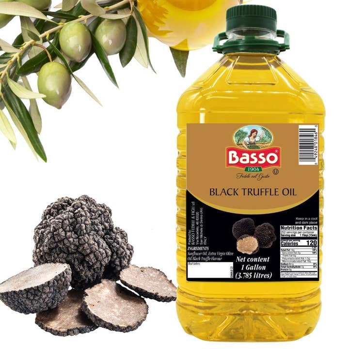 Wholesale Italian Food - Wholesale Olive Oil - Black Truffle Oil, Bulk, 1 Gallon (3.785 liters), Product of Italy, Non-GMO, Foodservice White Truffle Oil, Basso 19041