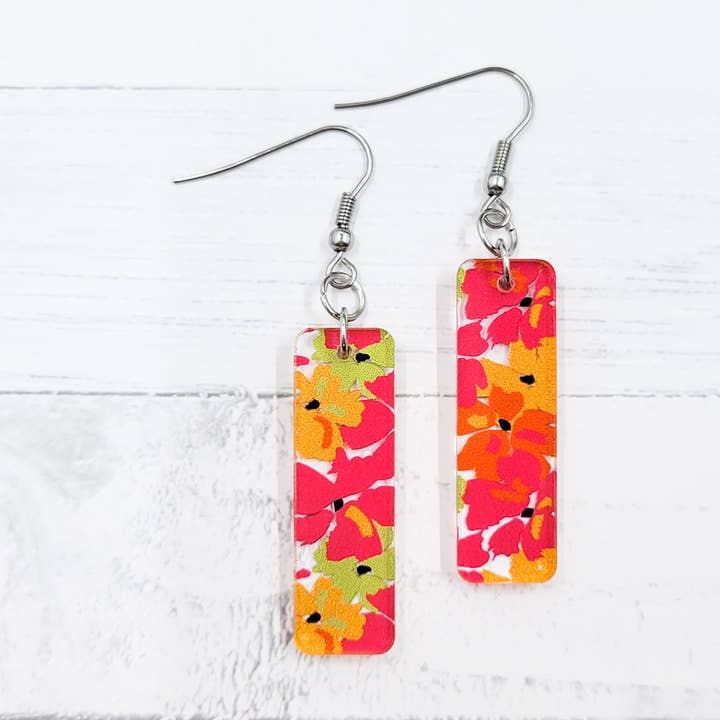 Summer Floral Acrylic Bar Dangle Earrings for wholesale by The Purple Chickadee