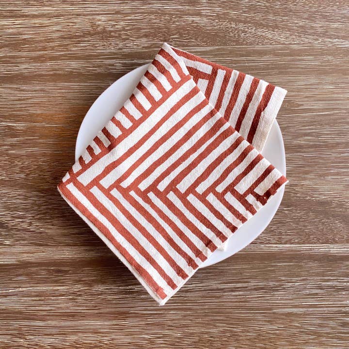 Bright Beige - Wholesale Dinner & Cloth Napkin - Natural Cotton Cloth Napkins, Warm Painterly Stripes