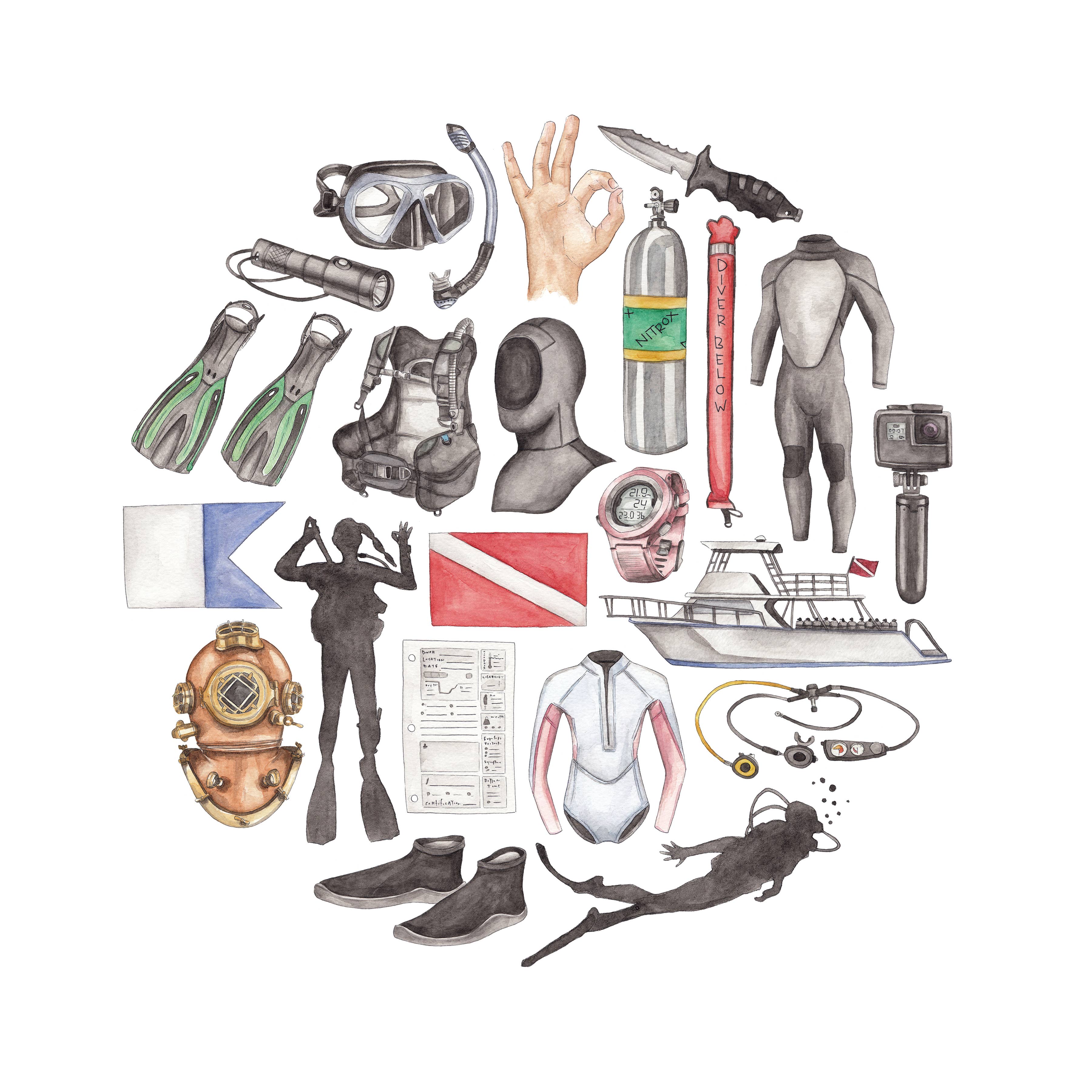 Green Blanky Studio - Wholesale Stationery/Notecard Set - Scuba Diving Icon Watercolor Notecard1