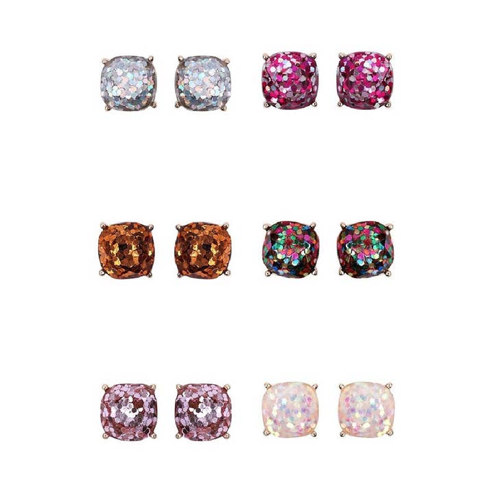 DOBBI - Wholesale Stud/Post Earrings - FACETED GLITTER CUSHION ACRYLIC POST EARRINGS