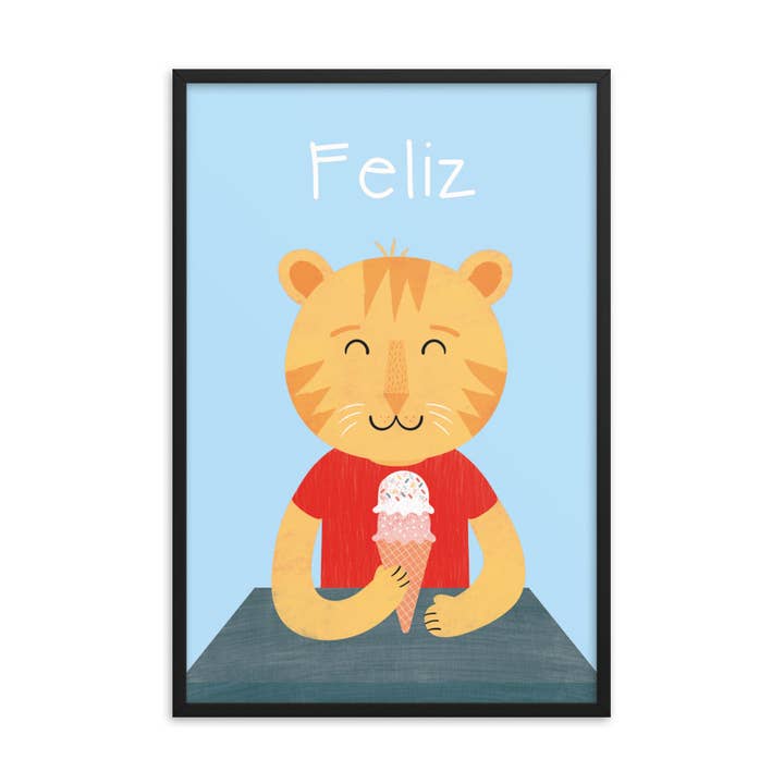 Happy Cat Framed Art Print - Spanish for wholesale by gabo and mateo designs