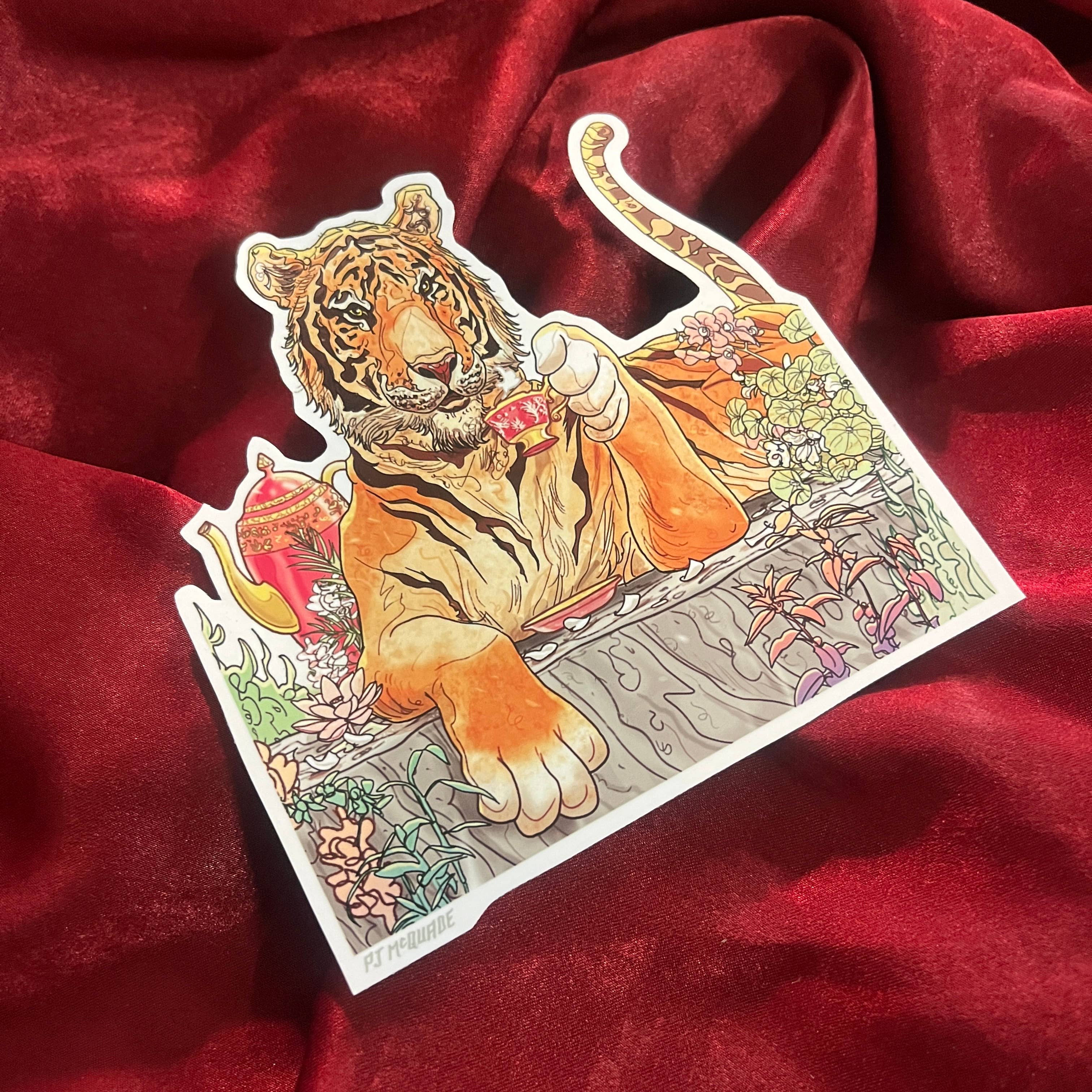 Castle McQuade - Wholesale Sticker -  TIGER DRINKING TEA Waterproof STICKER1