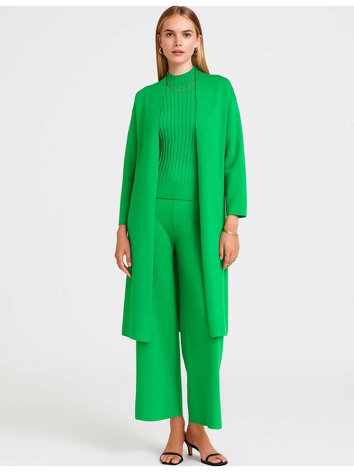 Sweetkama - Wholesale Top & Pant Set (NOT Loungewear) - Women's - Ladies Solid Color Open Knit Cardigan & Pants 3PCS Set12