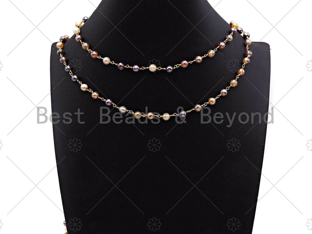BestBeads&Beyond - Wholesale Beaded/Pearl Necklace - ESTY EXCLUSIVE!!! Mystic Pink/Brown Agate Rosary Chain, 6mm Beaded Chain, Wire Wrapped Gold Chain,Sku#V792