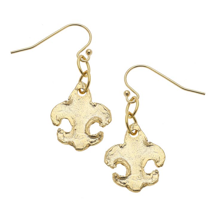 Boucles d'oreilles pendantes Fleur De Lis en Or pour la vente par Susan Shaw