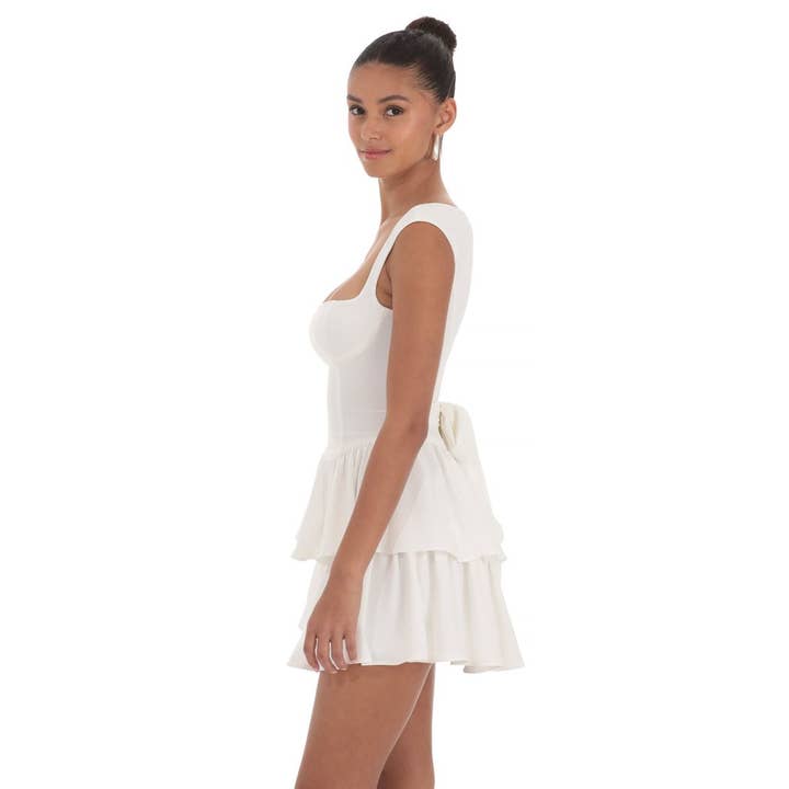 Lucy In The Sky - Wholesale Dress - Women's - Wide Strap Ruffle Dress in White