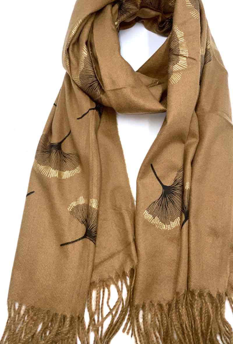 LINETA - Wholesale Scarf - Women's - Gingko Leaf Pattern Soft Scarf38