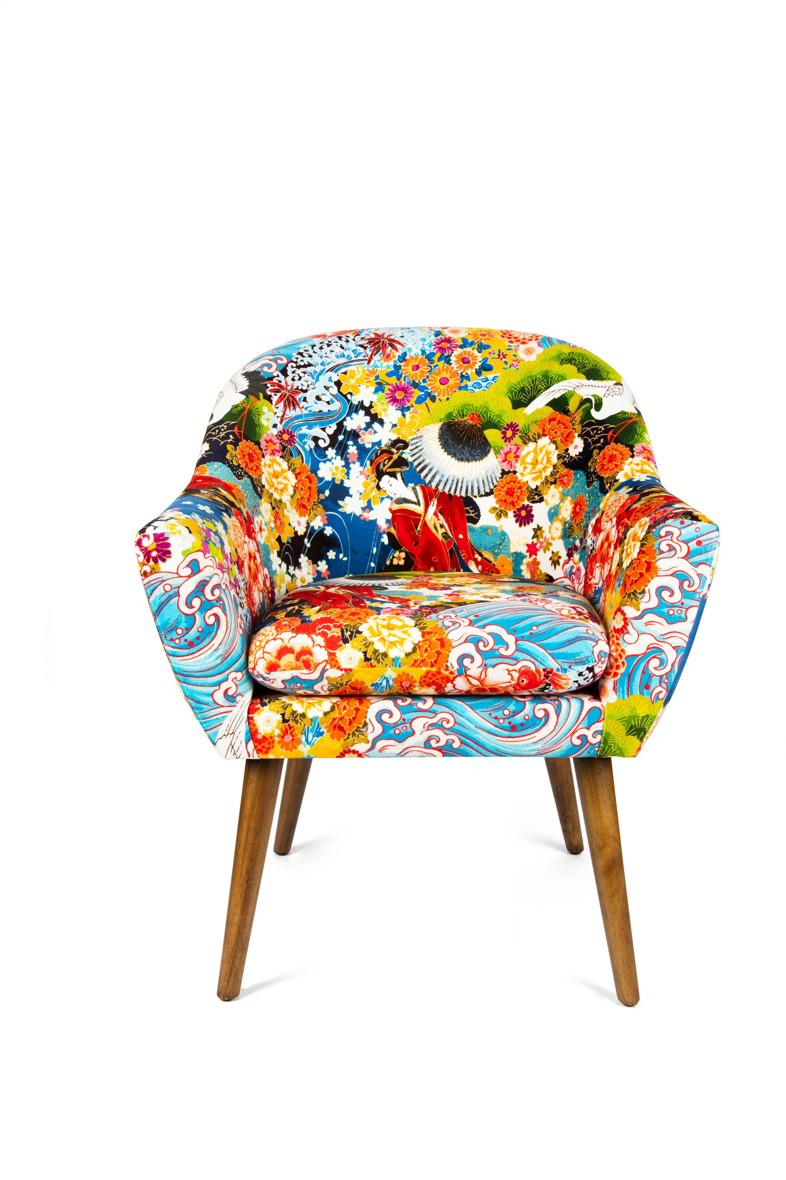Bergamaschi & Vimercati S.p.a. - Wholesale Chair - Kimono Armchair in Polyester and Wood – Multicolor Design, 70.5x65x83 cm