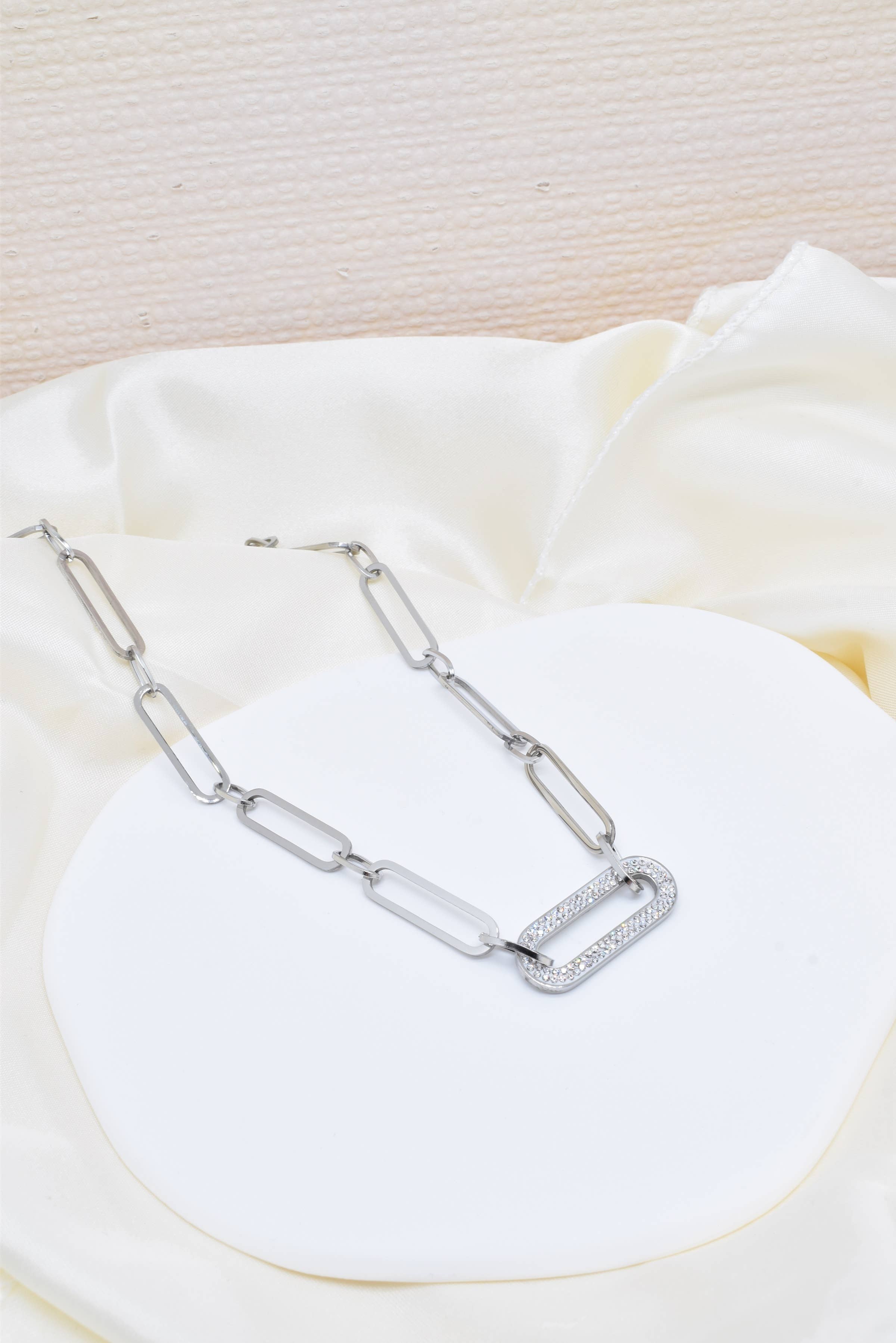 Kapyco – Großhandel Gliederhalskette – Rhinstein-Halskette mit Edelstahl-Gliedern - BJ2101512