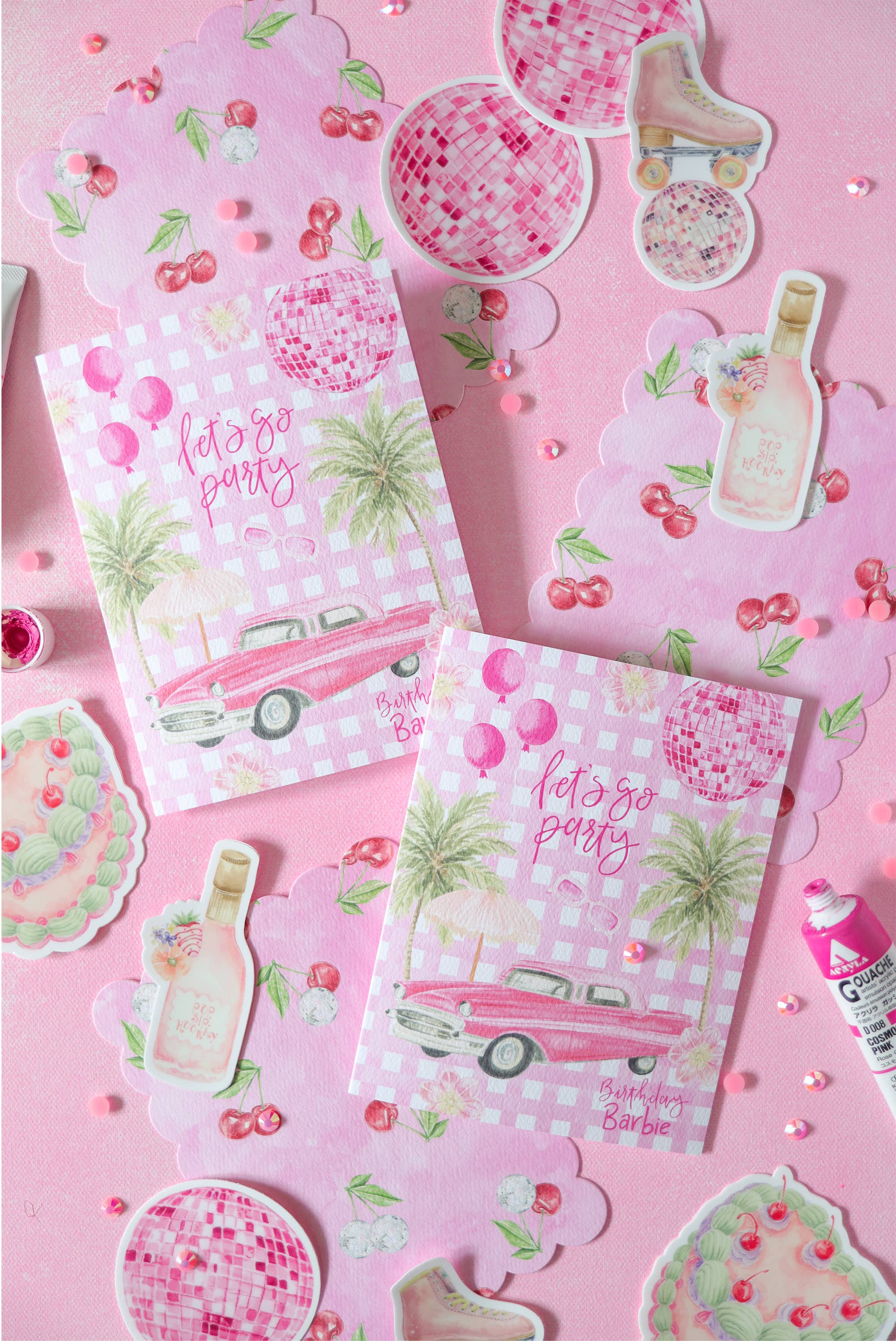 Stephanie Tara Stationery – Engroshandel Klistermærke – pop slurk hooray pink rose flaske mærkat3