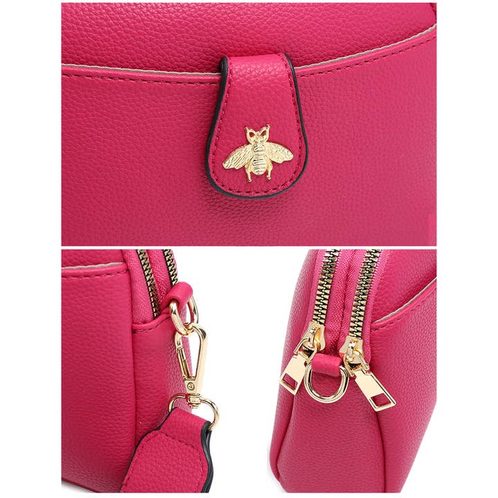 Papaya Fashion Ltd - Wholesale Crossbody bag – Women's - B23002 Bee Cross Body Handbag with double zip top sections18