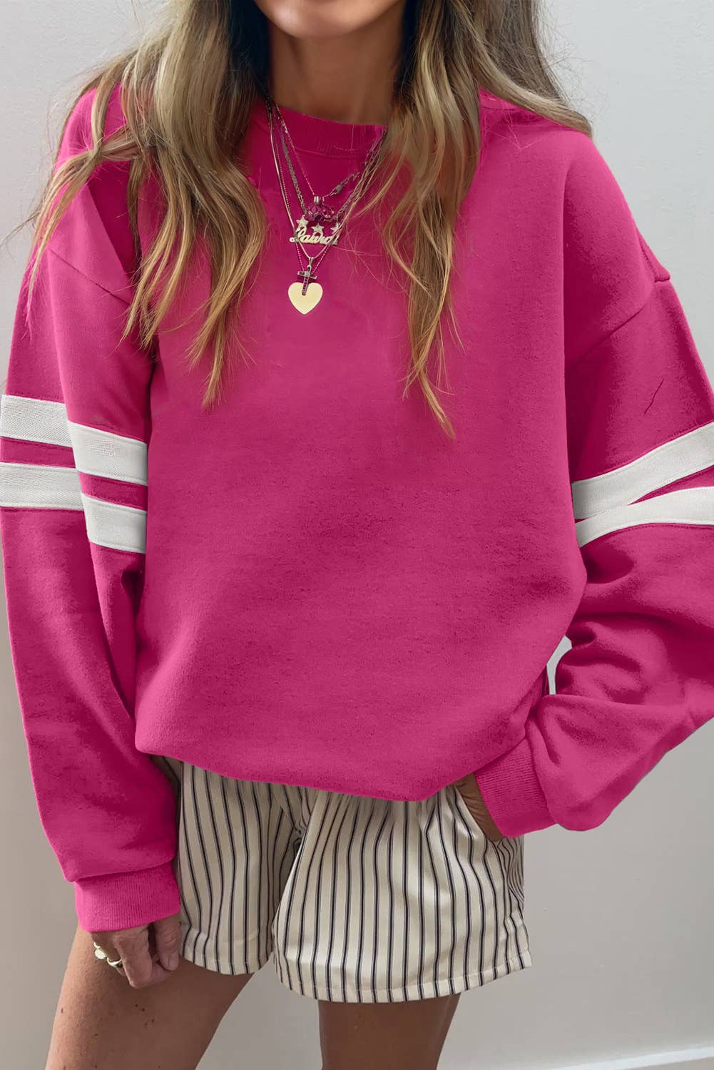 66DISCO - Wholesale Sweatshirt - Women's - 66Love Varsity Striped Plus Size Sweatshirt (S-4X)5
