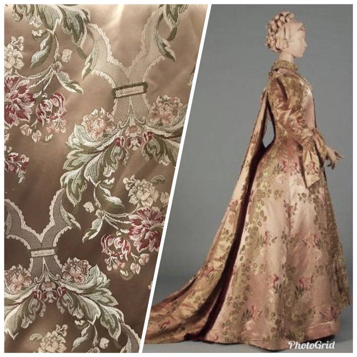 Fancy Styles Fabric - Wholesale Fabric - SWATCH Princess Holly Designer Brocade Jacquard Satin Fabric- Antique Floral Rose Gold1