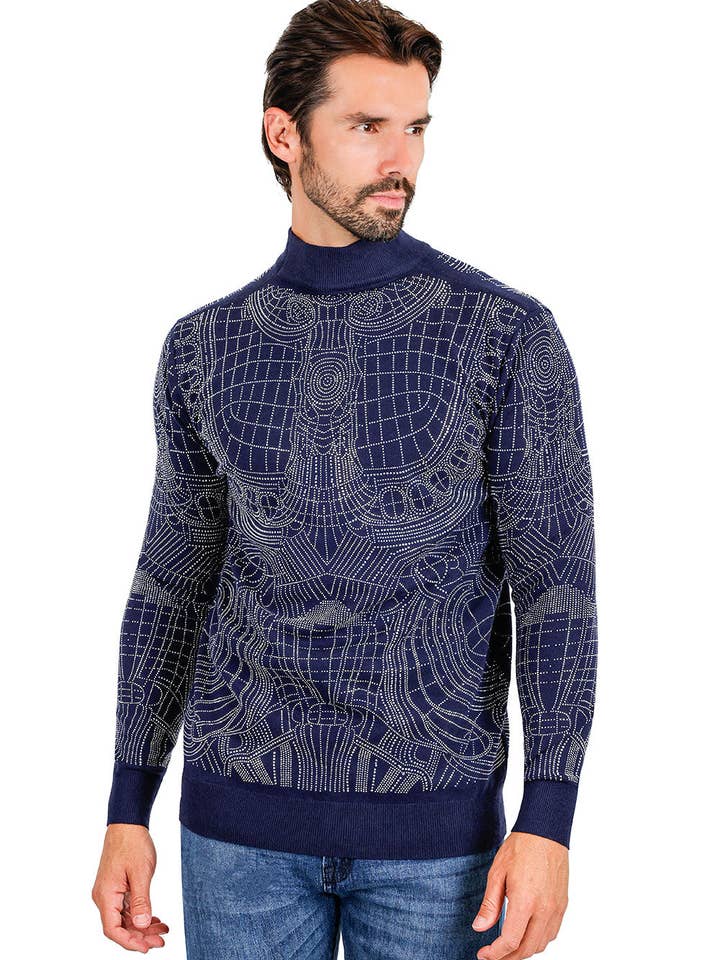 Men's Rhinestone Long Sleeve Turtleneck Sweater 3LS2107 for wholesale by BARABAS