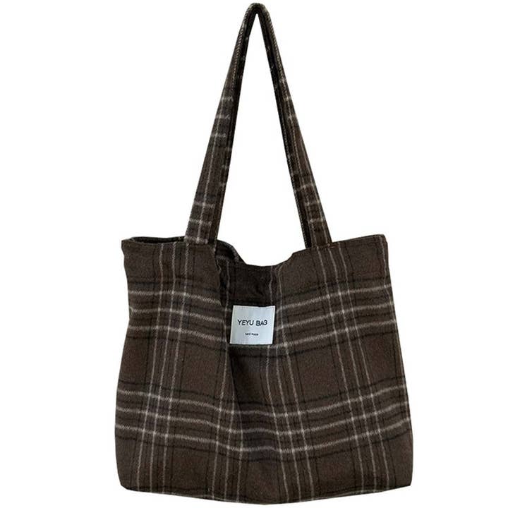 Sweetkama - Wholesale Tote bag – Women's - Ladies Vintage Plaid Shoulder Tote Bag4