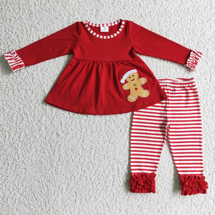 Baby girls Christmas gingerbread red pants sets for wholesale by Aier Wholesale
