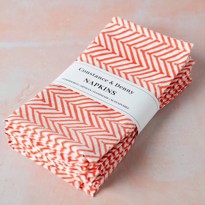 CHEVRON CORAL set of 6 cotton napkins for wholesale by Constance & Denny