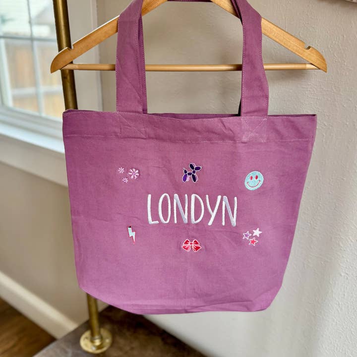 Preppy Icon Personalized Embroidered Tote Bag | Custom Name Tote | Preppy Aesthetic Canvas Bag | Everyday Tote | Gift for Her for wholesale by Swain Co. Embroidery & Press