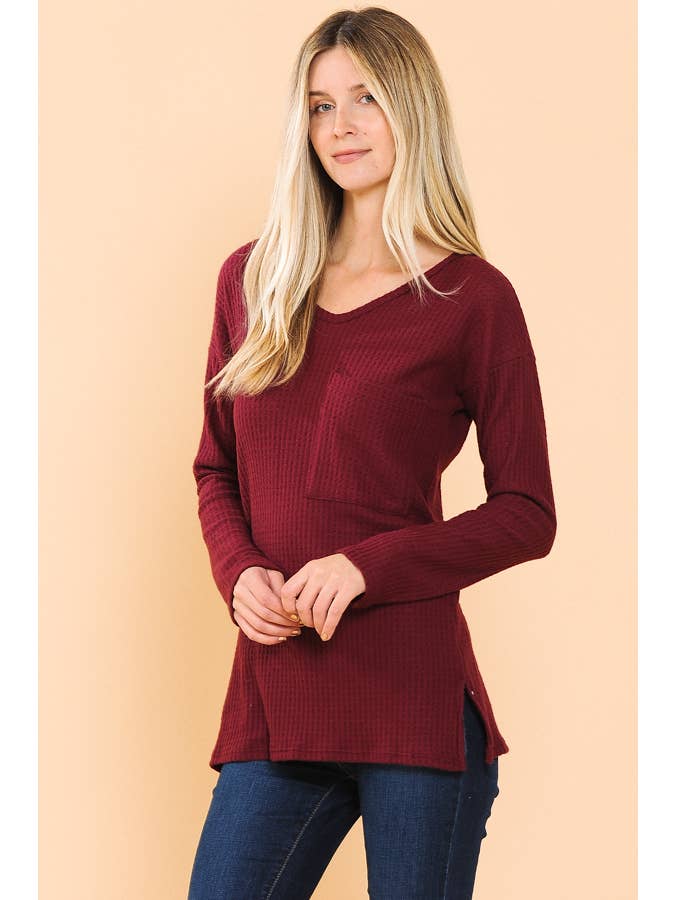 Burgundy Apparel - Wholesale Knit Top - Women's - BASIC KNIT V-NECK LONG SLEEVE TOP2